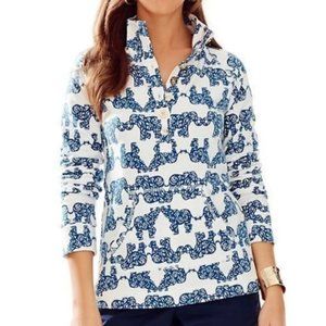 Lilly Pulitzer Blue White Elephant Popover Sweater Size S